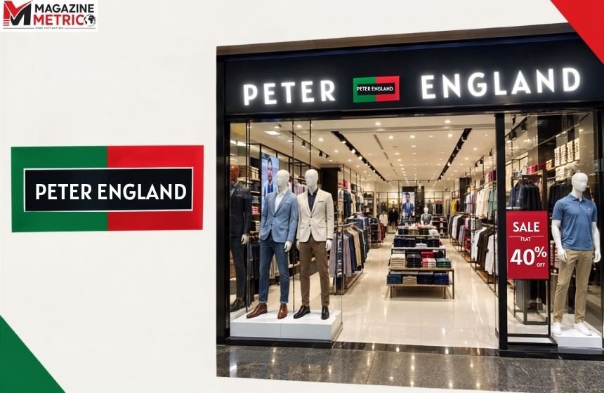 Peter England clothing store with mannequins and apparel displays