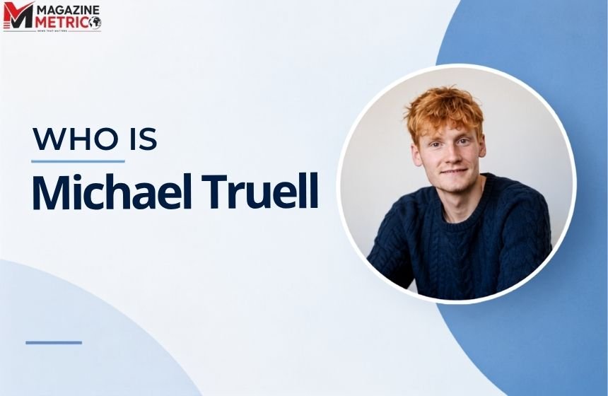 Michael Truell portrait with his name displayed in a MagazineMetric biography graphic